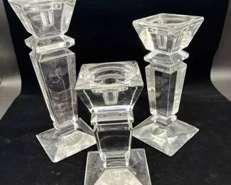 Goldinger Empire Style Heavy Crystal Candlesticks 3 Pc
