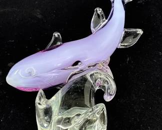 Hand Blown Art Glass Pink Clear Shark Figurine
