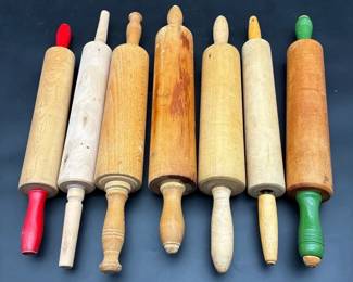 7 Vintage Wooden Rolling Pins Assorted Styles Colorful Handles