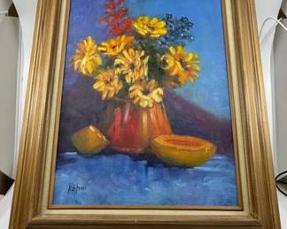 Vintage Still Life Oil Painting Signed By Kahni