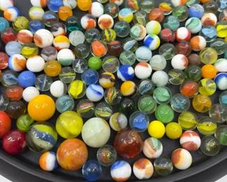 Vintage Glass Marble Collection Cats Eyes, Swirls Shooters Jar Lot A