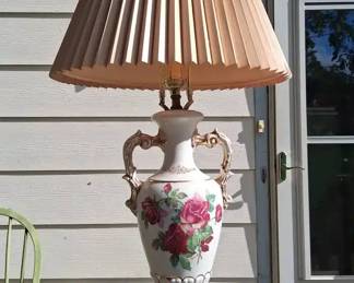 Antique 1940s Worrall Roses Porcelain Lamp