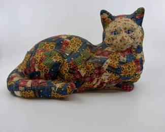 Vintage Decoupage Patchwork Cat Figurine
