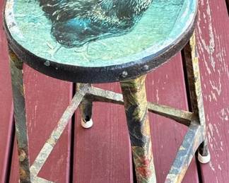 Vintage Wooden Round Rooster Pattern Stool