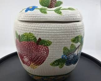 Vintage Jay Import Hand Painted Ceramic Apple Cookie Jar