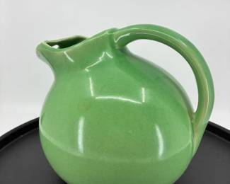 Vintage MCM Avocado Green Ceramic Tilt Ball Pitcher, Made by Hall, USA