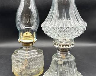 Vintage Lamplight Farms Glass Oil Lamps 2pc Set