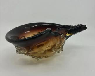 Vintage MidCentury Hand Blown Amber Glass Conch Shell 8 Has Chip