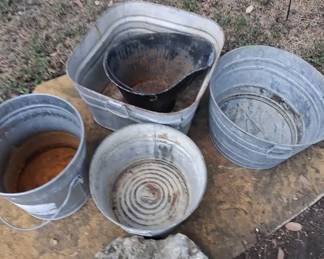 Vintage Galvanized Metal Buckets, Pails Tubs 5 Pc Farmhouse Lot