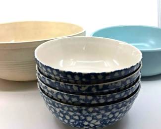 Gibson Blue Spongeware Assorted Pottery Bowls 6 Pc