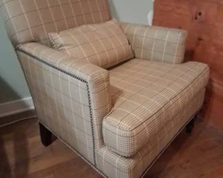 Mitchell Gold Bob Williams Plaid Upholstered Armchair with Nailhead Trim Lumbar Pillow C
