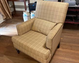 Mitchell Gold Bob Williams Plaid Upholstered Armchair with Nailhead Trim Lumbar Pillow A