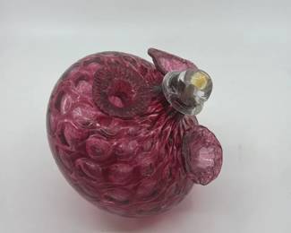 HandBlown Cranberry Glass Hummingbird Feeder AsIs