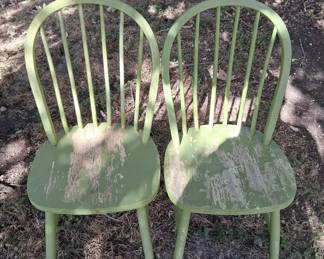 Vintage Wooden Green Dining Room Chairs