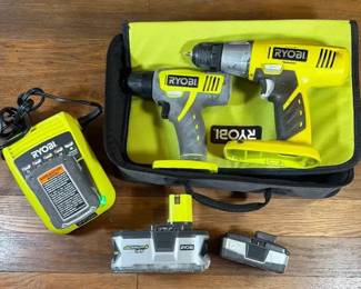 Ryobi Drill HJP001, Driver P205G, Battery Charger CH120, 18v P108 12v Batteries