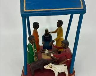 Signed Bernardo Valoi Folk Art Nativity Scene Carved Painted