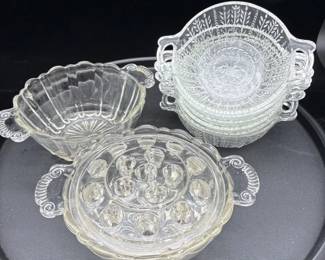 Vintage Flower Frog And Bowl Set 9 Pc