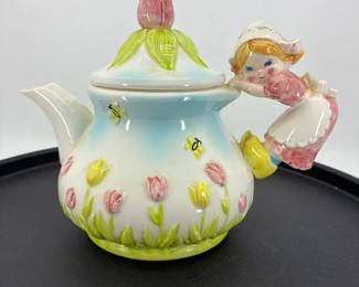 Vintage Lefton Pennsylvania, Dutch Girl Teapot