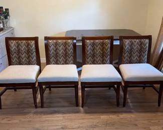 Set of 4 Wood Dining Chairs with Woven Backs Upholstered Seats