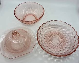 Vintage Arcoroc Rosaline Pink Swirl Pressed Glass Bowls Made In France 3PC