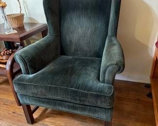 Vintage Green Velvet Wingback Accent Chair