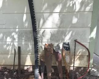 Vintage Hand Tool Lot 2Man Logging Crosscut Saw, Hand Saws, Bow Saw Framing Square