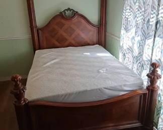 Wooden Inlay 4 Poster Queen Bed Frame Hybrid Katie Mattress and Base