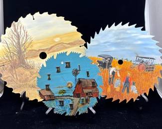 HandPainted Saw Blade Folk Art Quartz Clock Collection 3 Pc