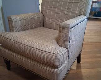 Mitchell Gold Bob Williams Plaid Upholstered Armchair with Nailhead Trim B