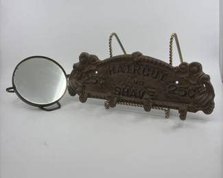 Vintage Barber Shop Advertising Plaque Shaving Mirror
