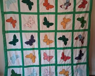 Vintage Handmade Butterfly Appliqu Quilt Top Embroidered Butterfly Pillowcase