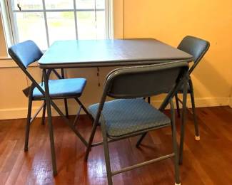 Folding Card Table 3 Padded Folding Chairs Blue