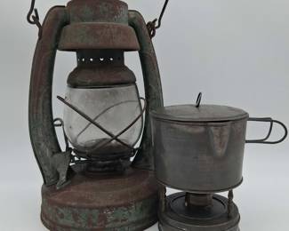 Vintage Montgomery Ward Kerosene Lantern And Spirit Stove Camp Kit
