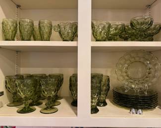 moss green glassware and matching plates
