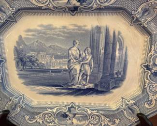 antique blue and white platter