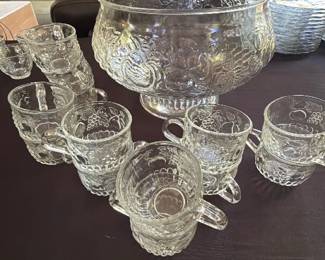 Pressed Glass Punch Bowl & Cups