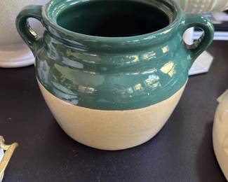 Green-Top Stoneware Double-Handle Pot