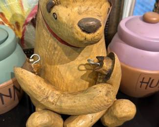 Carved Wood Bear Coin Bank