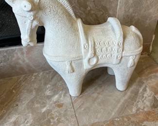 Mid-century, modern textured off white horse sculpture in the Bitossi style