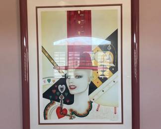 Richard LINDNER Original lithograph, 1974 featuring a stylized figure with a heart clock