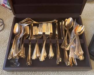 Vintage FB Rogers, American Chippendale gold plated flatware set