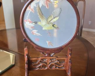 Vintage Chinese Suzhou double sided silk embroidery, bird screen
