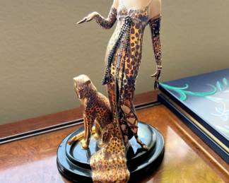 Franklin mint house of Erte ‘Ocelot’ art deco figurine with lady