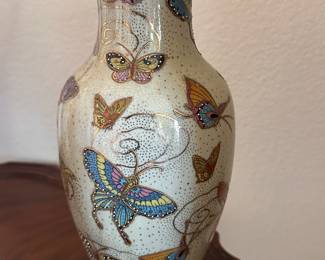 Vintage Chinese handpainted butterfly porcelain vase