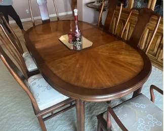 Set of Vintage Chinoiserie Mahogany Dining Chairs with floral cushions
