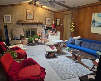 Vintage  Mid-Century Modern-style furniture.  Great glass top coffee table. 