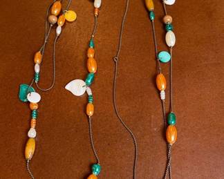 Multi-Strand Bohemian Bead Necklace with Leaf Charms