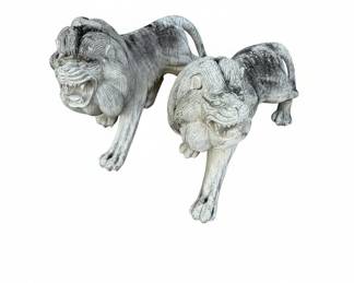 Vintage Cast Concrete Roaring Lion Statues