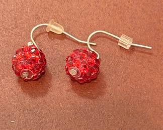 Red Disco Ball Crystal Drop Earrings