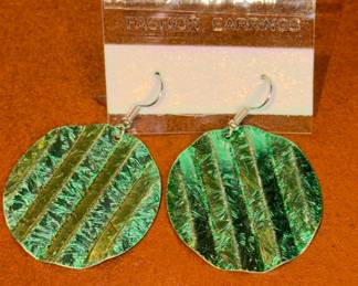 Green Textured Disc Dangle Earrings